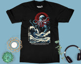 Call of Cthulhu Gothic Monster T-shirt Japanese Hokusai Great Wave HP Lovecraft Horror Tee